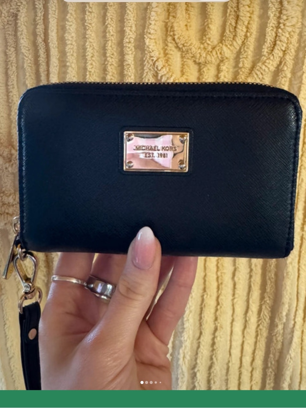 “Pre-Owned”. Michael Kors Black Saffiano Leather Wallet Clutch Wristlet